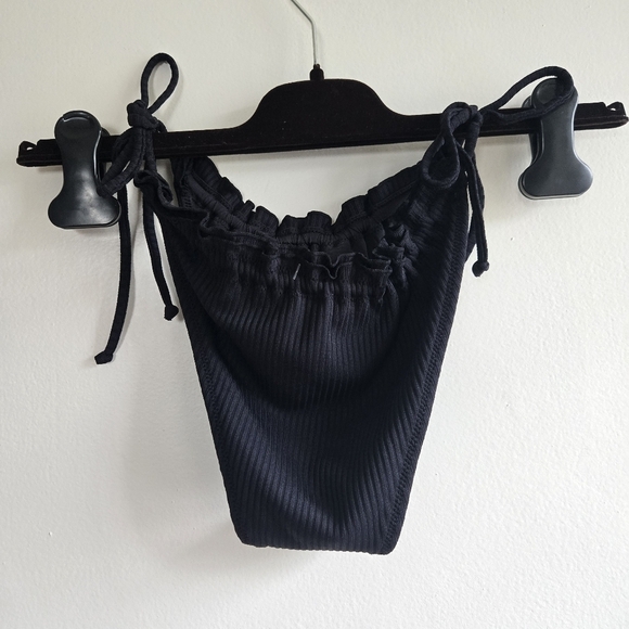 New It's Now Cool The Frill Tie Up Eco Black Rib Bikini Bottoms New Size Large - Picture 10 of 11